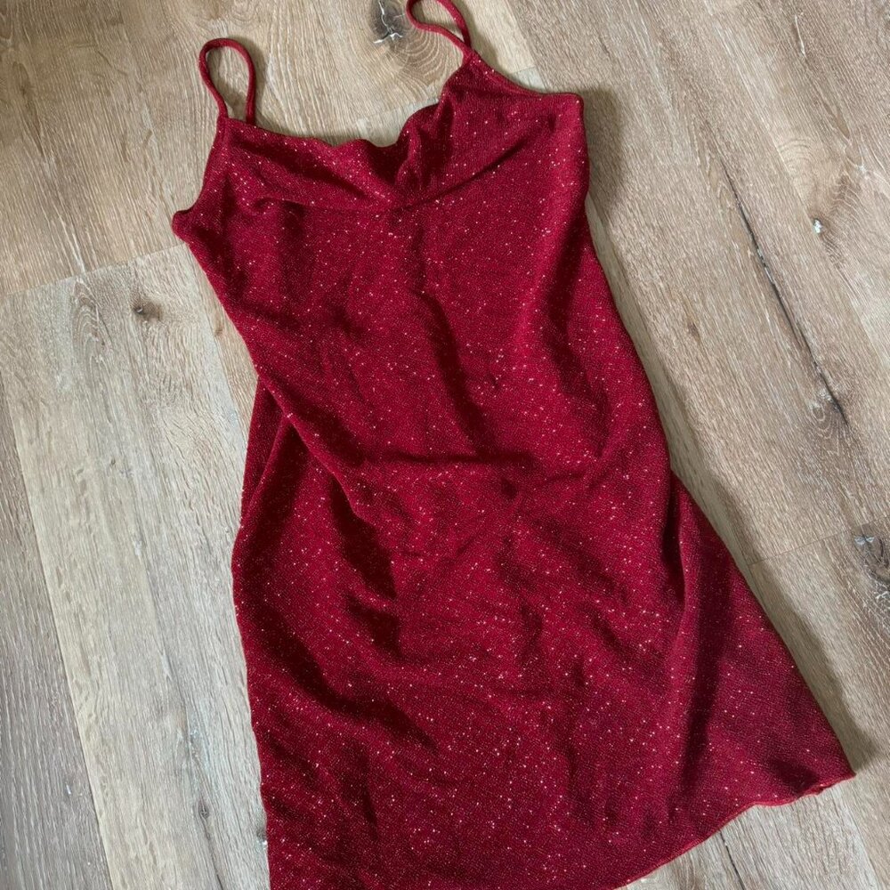 Vintage Y2K 90’s Hourglass Red Wine Cowl Boat Neck Mini Dress Size M